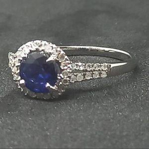 $2,000 SOLID 14K White Gold 1.18ctw Blue Sapphire & Diamond Ring Size‎ 8